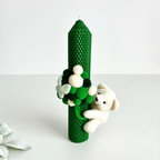 Lumânare de botez din ceară naturală  și biluțe catifelate și ursuleț