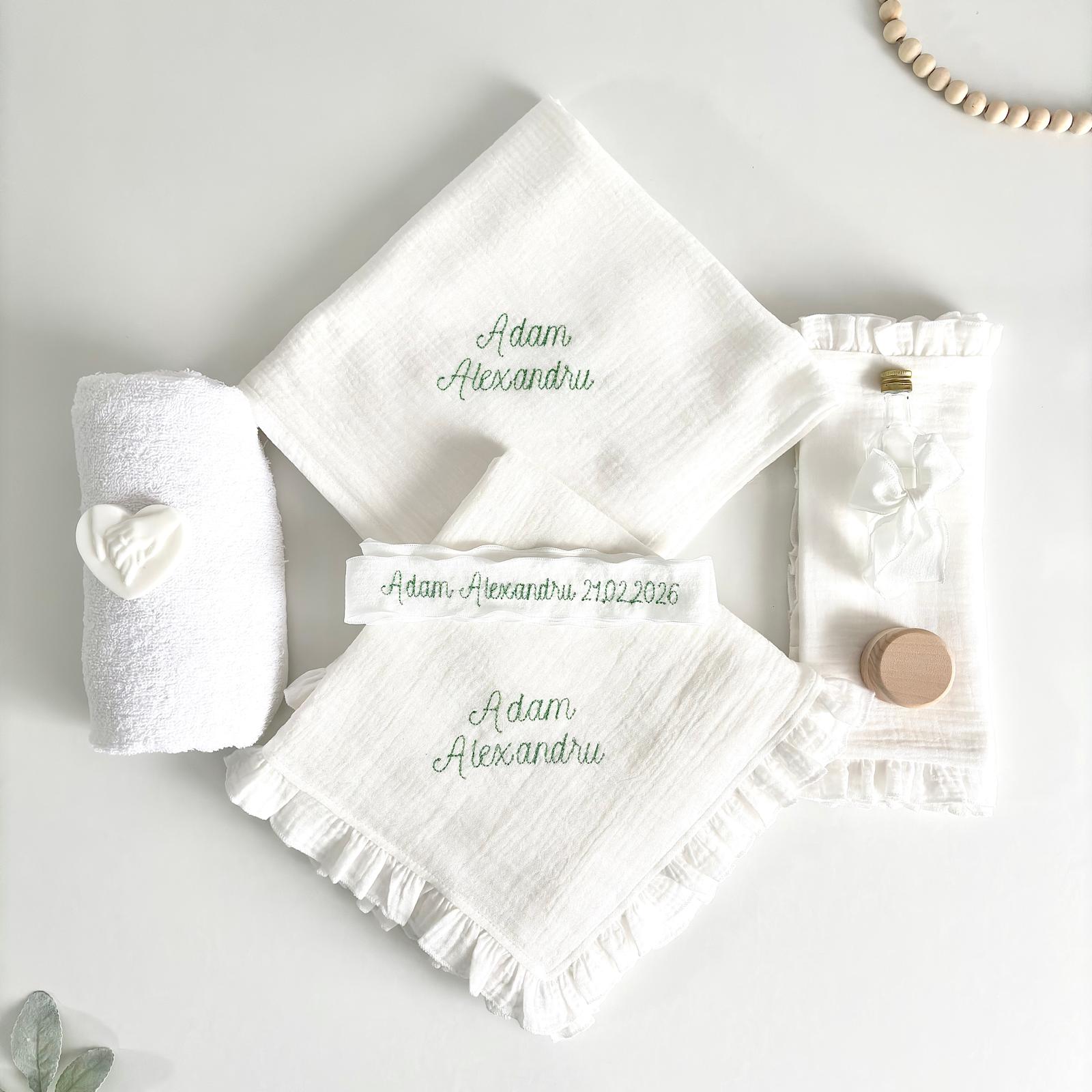 Trusou Personalizat pentru Botez din muselina -Model 011
