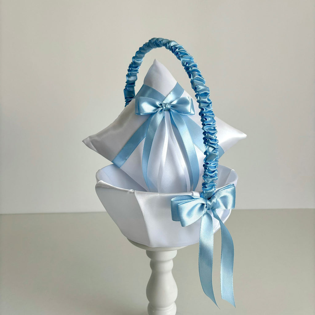 Coșuleț și Pernuță pentru Nuntă cu panglică Bleo