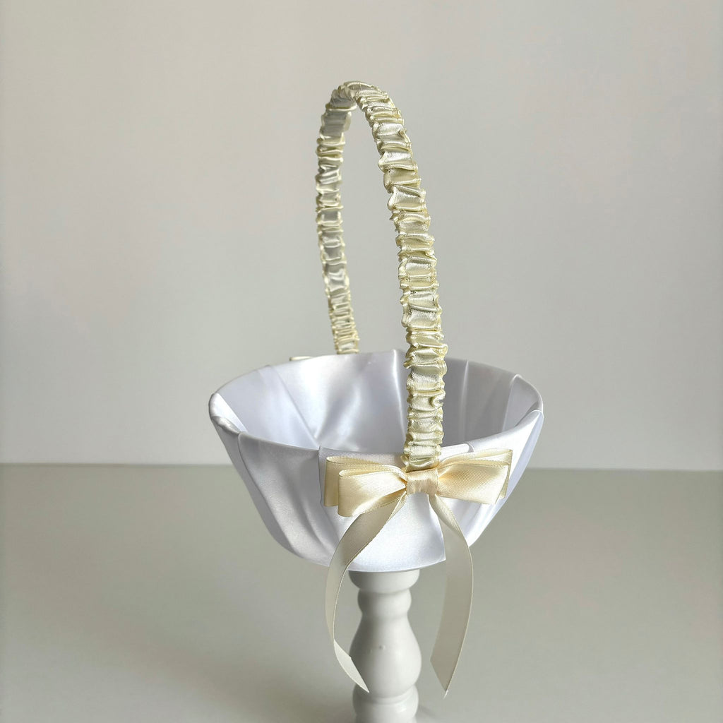 Coșuleț și Pernuță pentru Nuntă cu panglică Crem