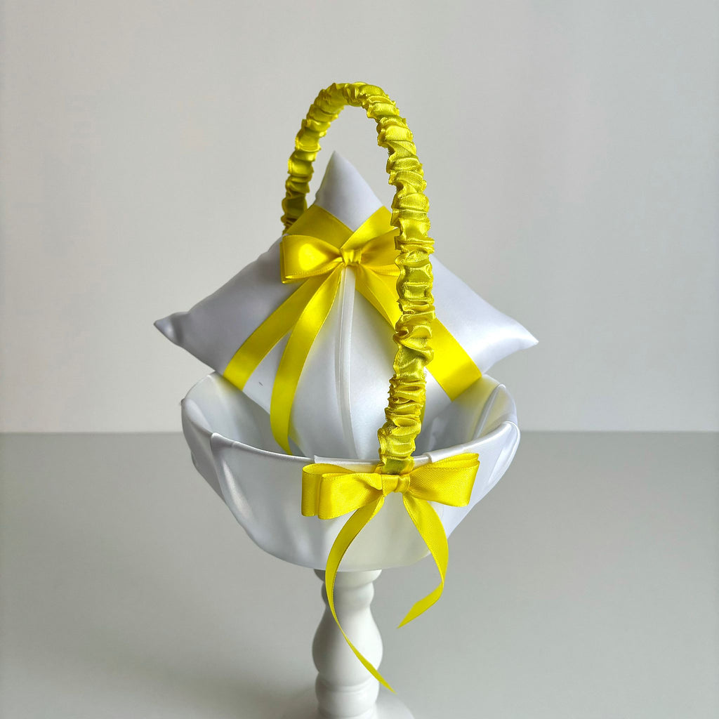 Coșuleț și Pernuță pentru Nuntă cu panglică Galbenă