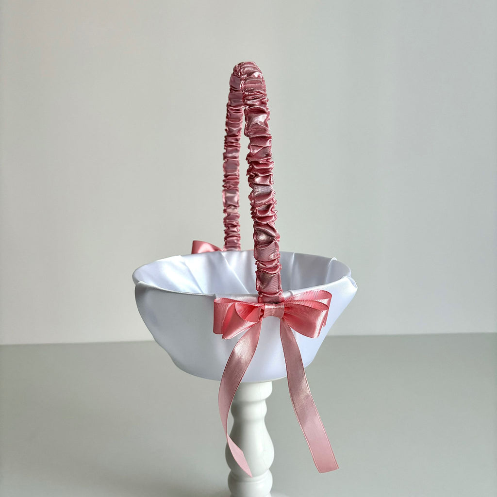 Coșuleț și Pernuță pentru Nuntă cu panglică Roz pudră